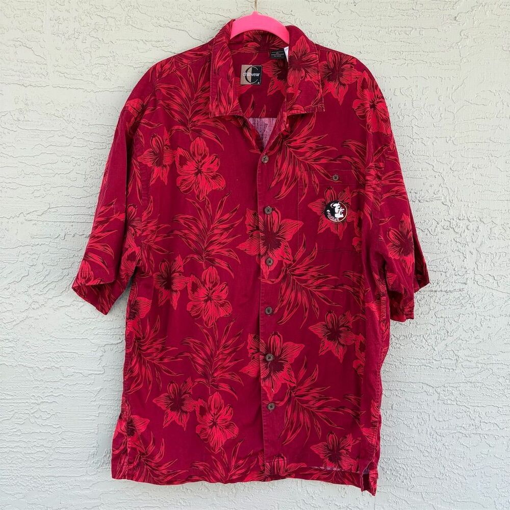 Chiliwear Florida State XL Red Floral Hawaiian Shirt Vintage Tropical Casual